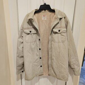 Vtg Levis Quilted Sherpa Jacket Shirt Shacket Beige/Tan Button Up Sz M